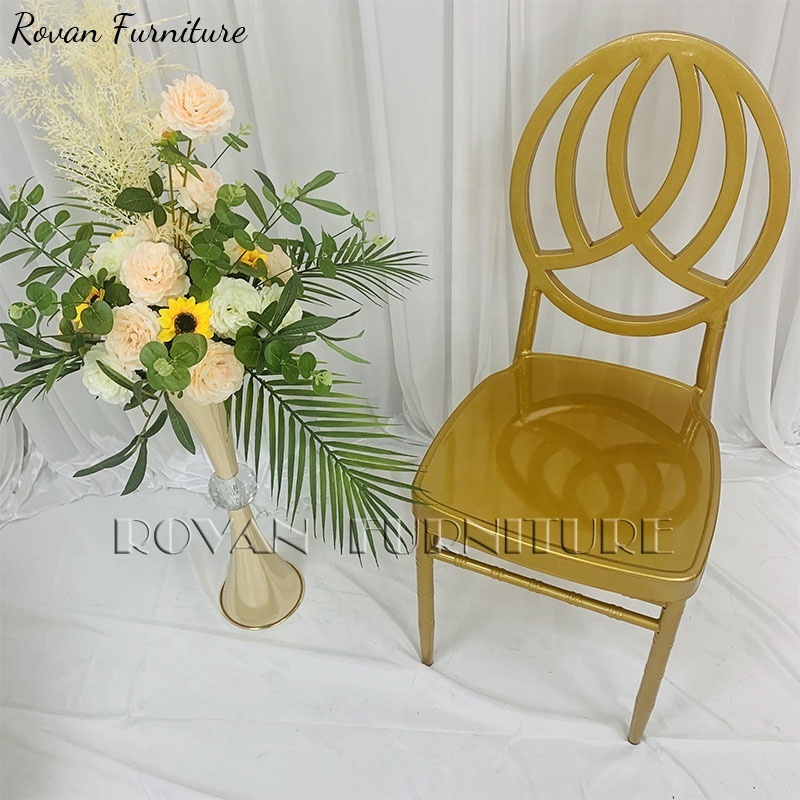 Luxury Outdoor Party Resin Gold Plastic Stacking White Wedding Crown royal round back Phoenix Chairs