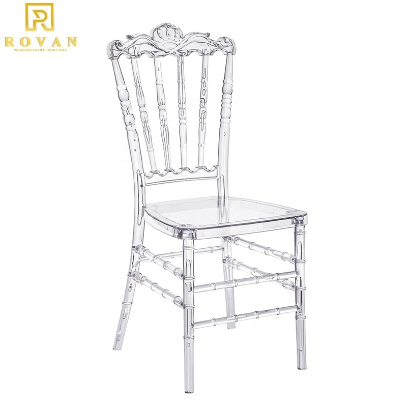 Wholesale cheaper stackable crystal clear royal used Wedding acrylic crystal chair plastic tiffany chair for Sale