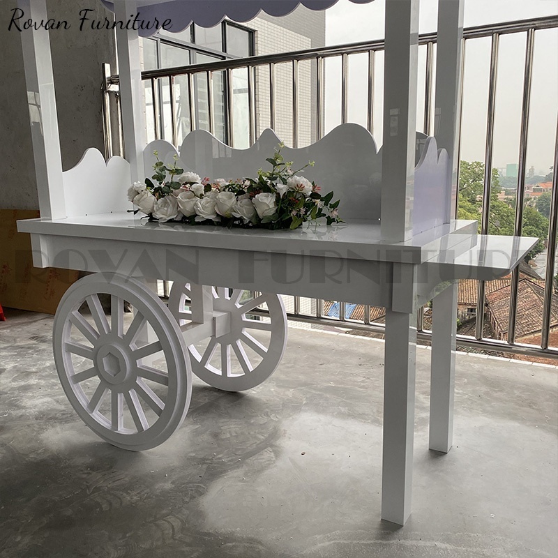 Modern wedding decoration baby shower sweets display white acrylic dessert cart candy cart with wheels