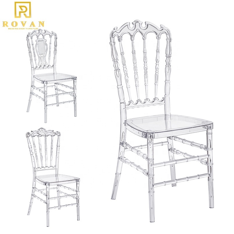 Wholesale Crown Crystal Chair Polycarbonate Crystal Clear wedding Chairs and event stackable transparent napoleon chair