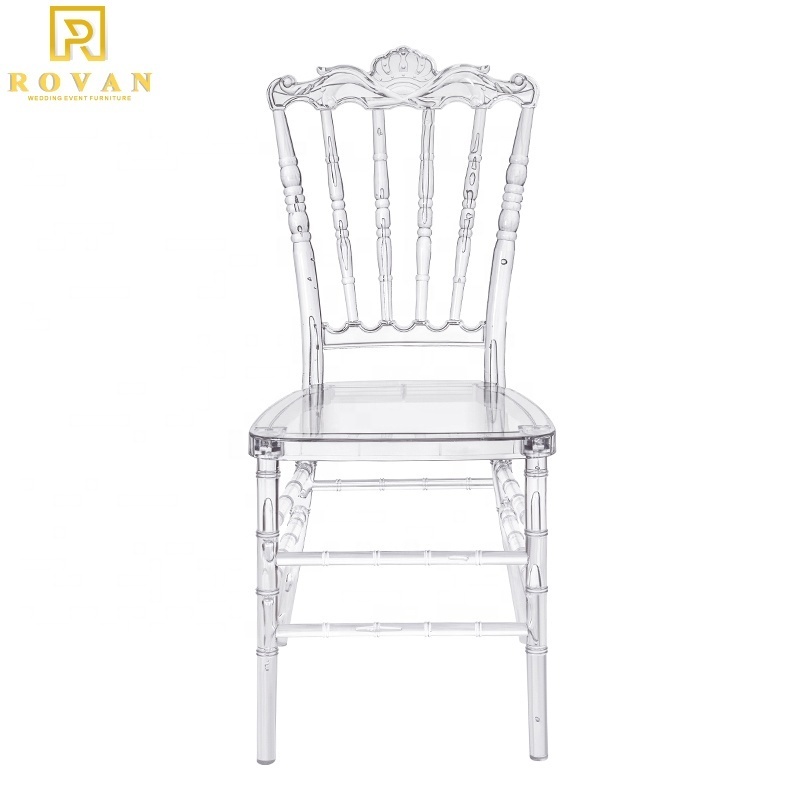 Wholesale cheaper stackable crystal clear royal used Wedding acrylic crystal chair plastic tiffany chair for Sale