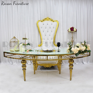 Wedding party cheaper popular reception table S shape glass white half moon dining table for event