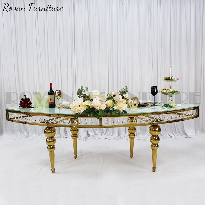 Wedding party cheaper popular reception table S shape glass white half moon dining table for event