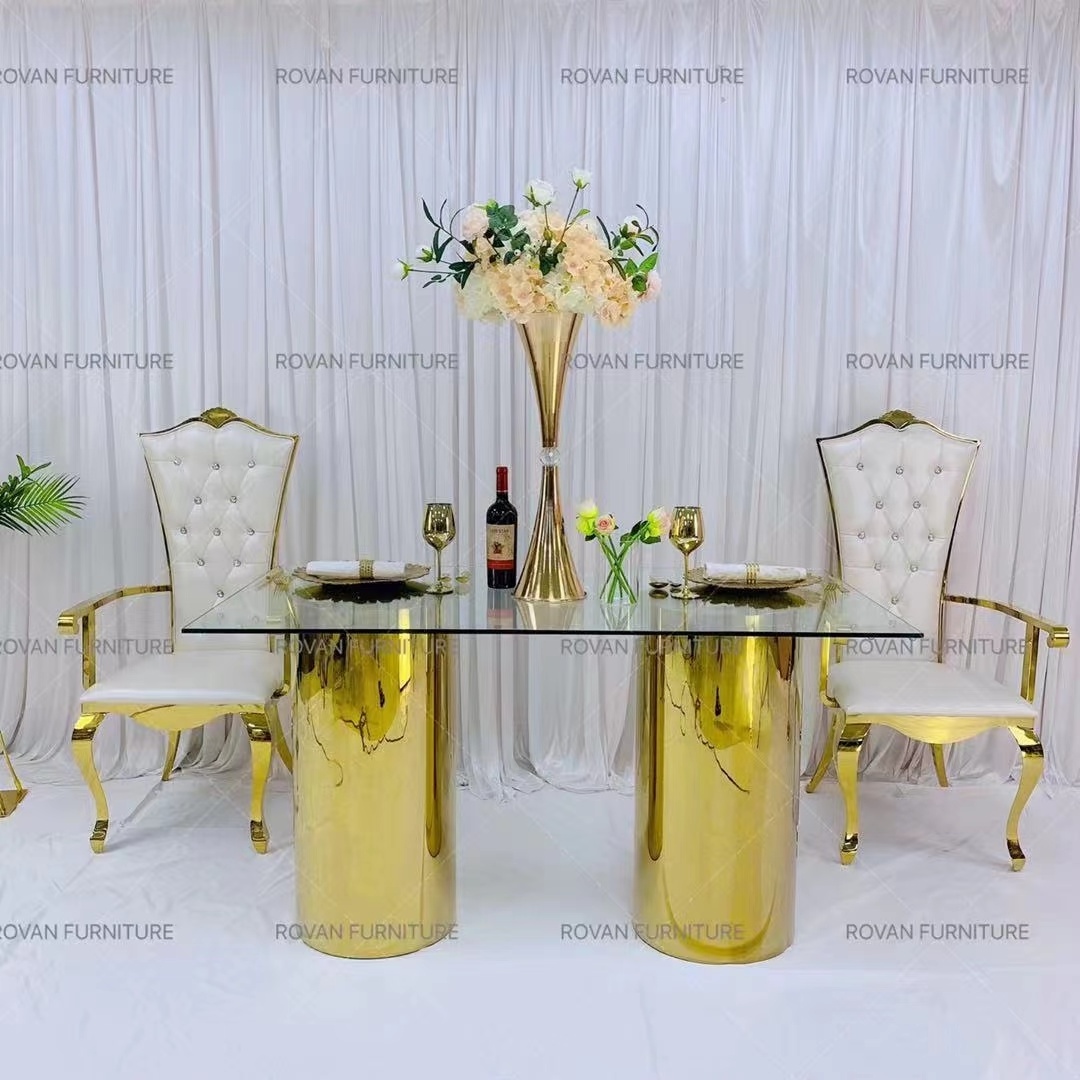 Luxury stainless steel wedding bridal chair golden in wedding or dinner party use in bride and groom