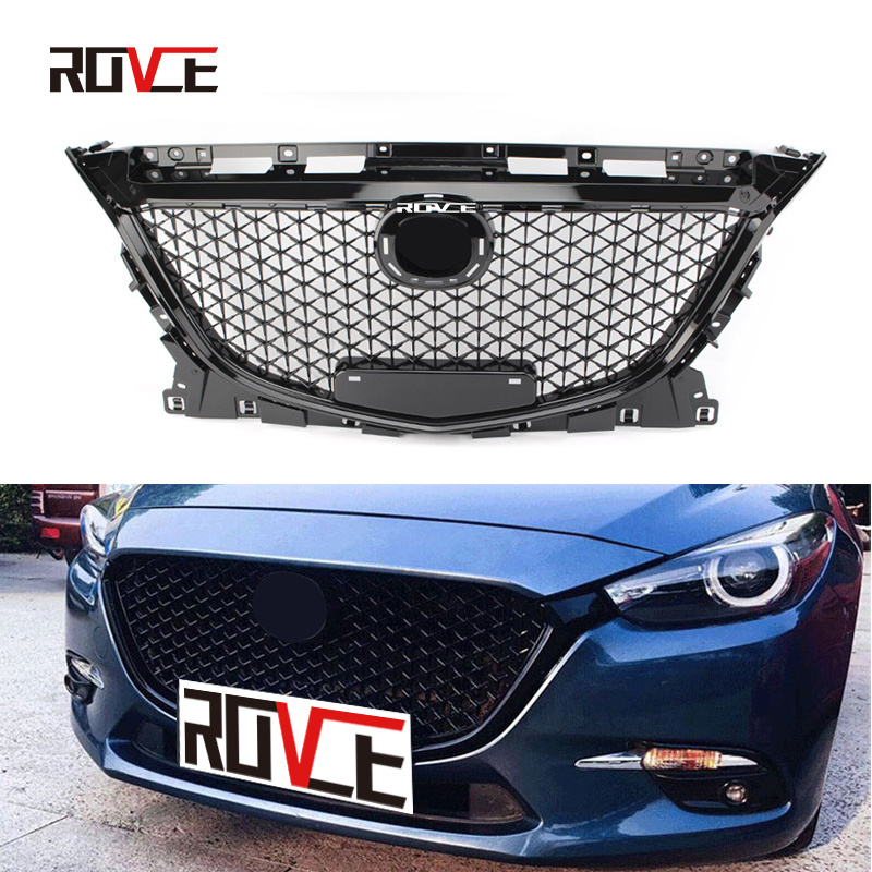 ROVCE High Quality Front Bumper Grille Honeycomb For Mazda 3 Axela 2014-18 Car Upper Mesh Grid Racing Grills