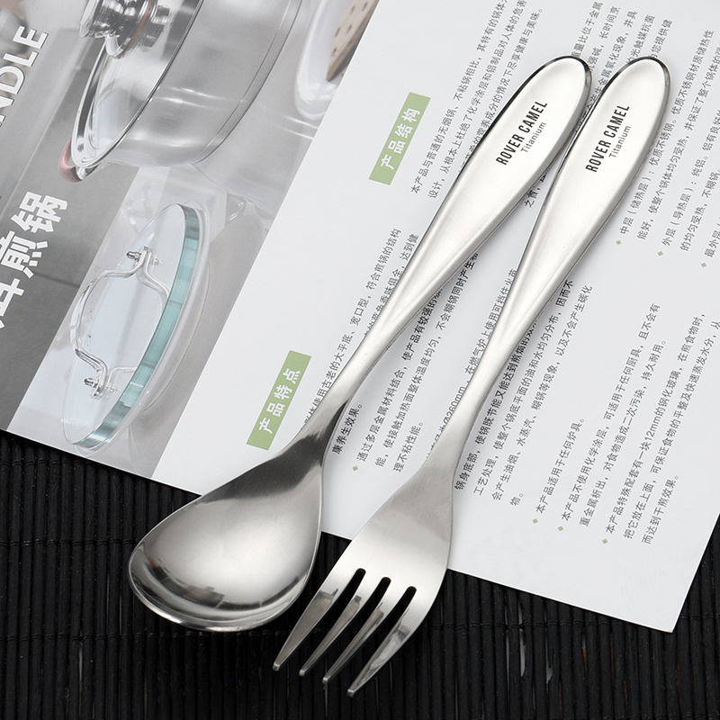 Outdoor Titanium Fork Camping Spoon Fork with customized Logo Titanium Flateware Set