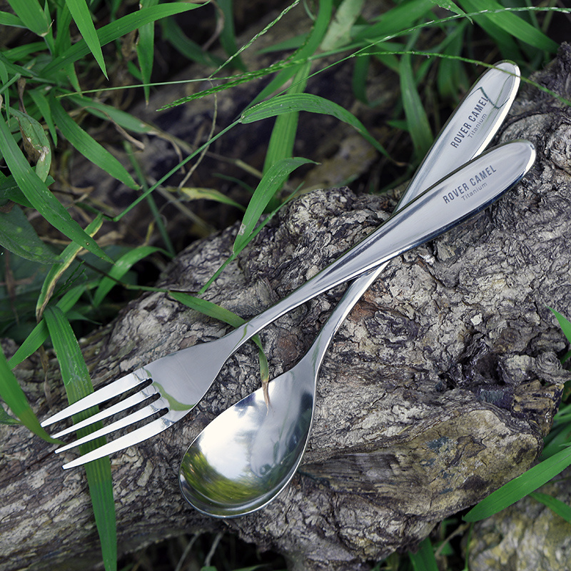 Outdoor Titanium Fork Camping Spoon Fork with customized Logo Titanium Flateware Set