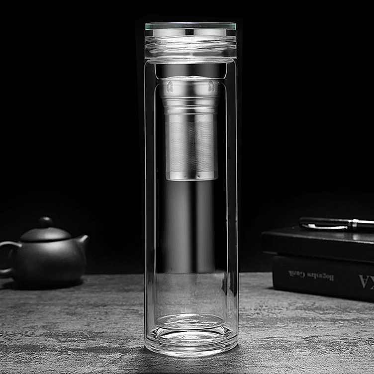 Fashionable Travel Borosilicate Glass Tumbler Water Bottle with Tea Infuser