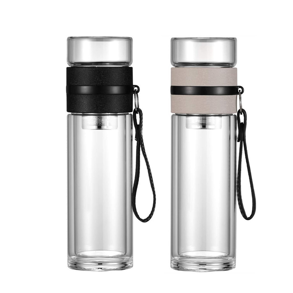 Double Wall Glass portable tea Bottle and Water Separation Tea Bottle Mug Cup Tea Infuser bottle