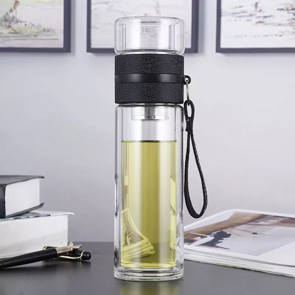 Double Wall Glass portable tea Bottle and Water Separation Tea Bottle Mug Cup Tea Infuser bottle