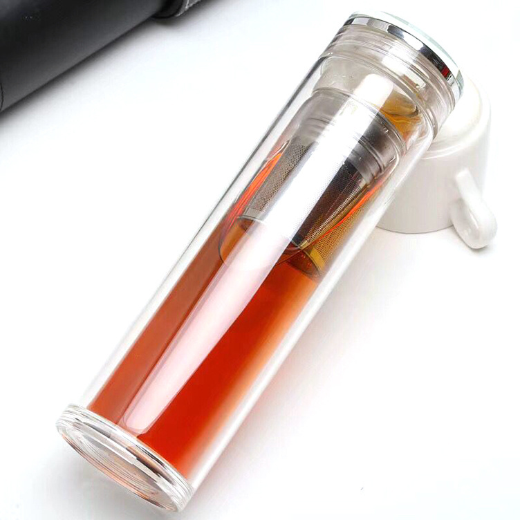 Fashionable Travel Borosilicate Glass Tumbler Water Bottle with Tea Infuser