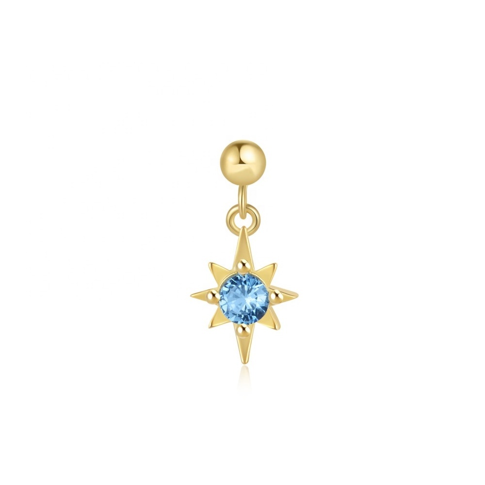 2024 New arrival ball piercing round pendant earrings fine jewelry glossy blue star earring women 925 sterling silver