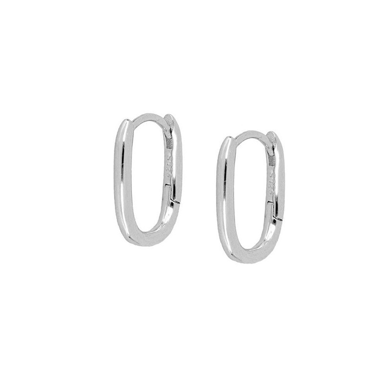 S925 sterling silver European and American all-match glossy oval earrings