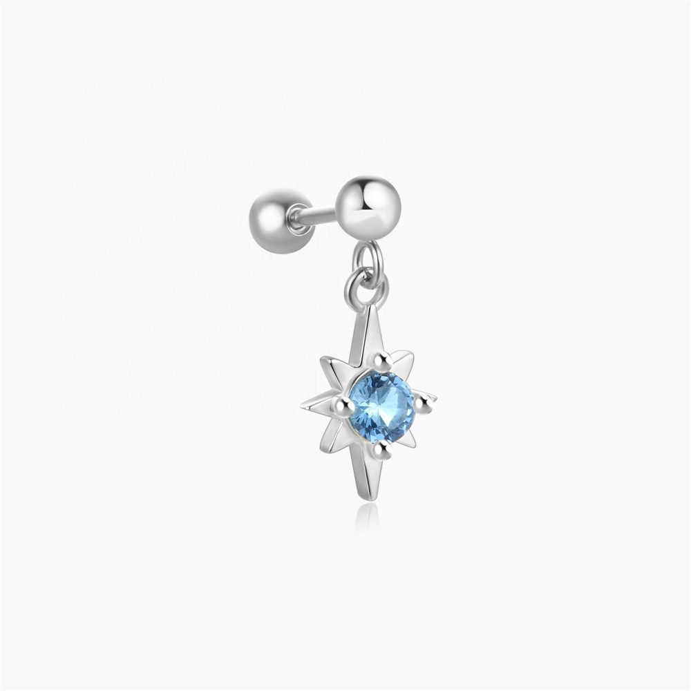 2024 New arrival ball piercing round pendant earrings fine jewelry glossy blue star earring women 925 sterling silver