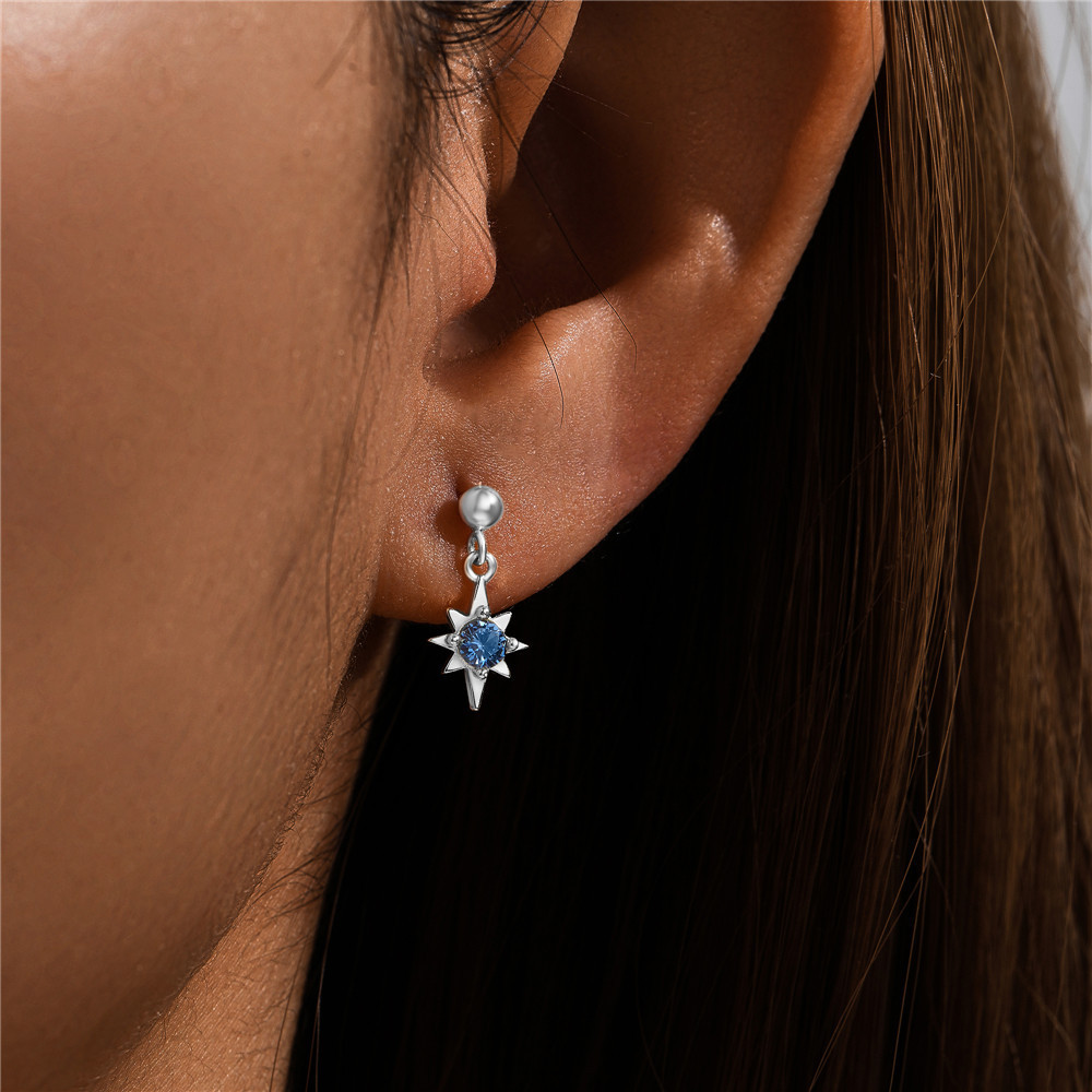 2024 New arrival ball piercing round pendant earrings fine jewelry glossy blue star earring women 925 sterling silver