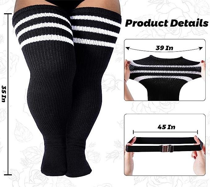 Hot Sale Women Extra Long Striped Over the Knee Stockings Plus Size Sexy Thigh High Socks for Thick Thighs