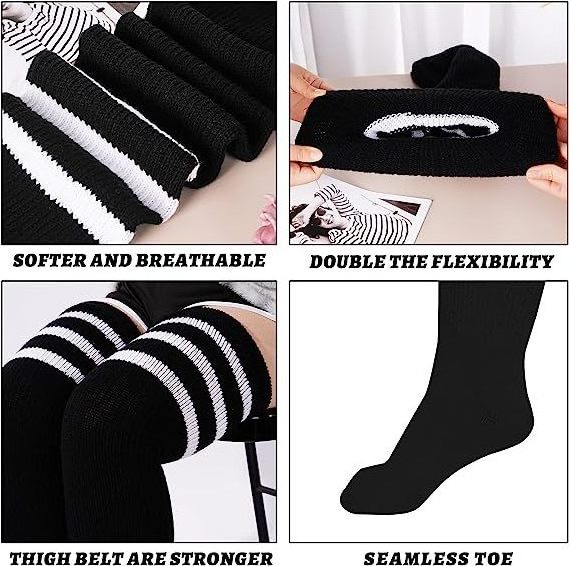 Hot Sale Women Extra Long Striped Over the Knee Stockings Plus Size Sexy Thigh High Socks for Thick Thighs