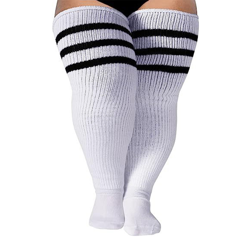 Hot Sale Women Extra Long Striped Over the Knee Stockings Plus Size Sexy Thigh High Socks for Thick Thighs