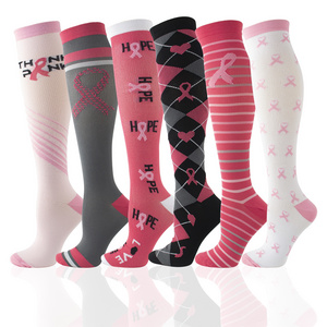 Bulk Pack Youth Pink Ribbon Football Socks Knee-High Nurse Breast Cancer Awareness Sports Compression Socks