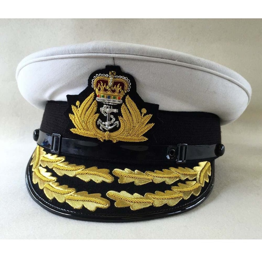 Hot Sale Custom Cheap High Quality Officer visor Hat with gold wire embroidery peck OEM uniform hats Merchant visor hat