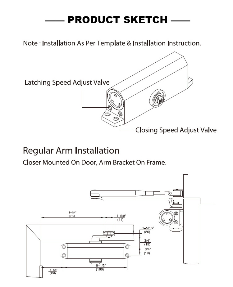 2023 Residential and Light Commercial Adjustable Automatic Size 3 Spring Hydraulic Aluminum Alloy Body Door Closer