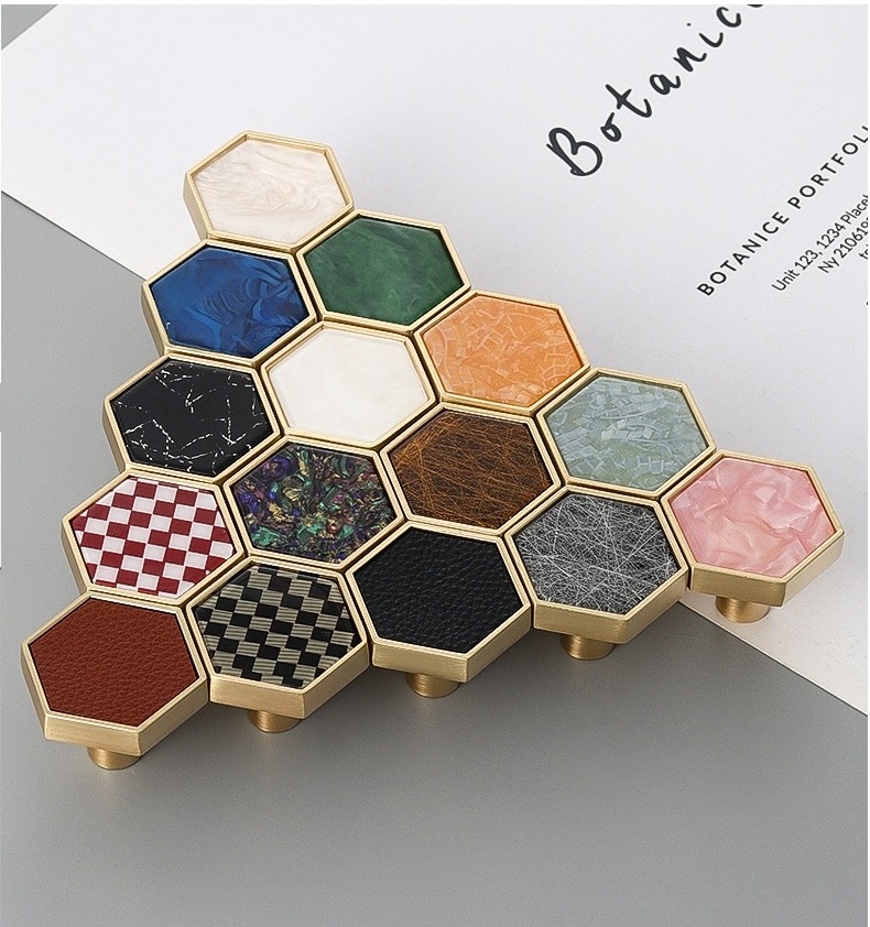 AKADA Modern Wholesale Wardrobe Drawer Pulls Door Single Hole Hexagon Shell Brass Kitchen Cabinet Handle Knobs