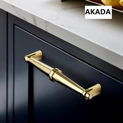 2023 Akada supply golden supplier flat bar cabinet Modern Screws Knob Drawer Furniture Wardrobe Door Gold Handles For Cabinets