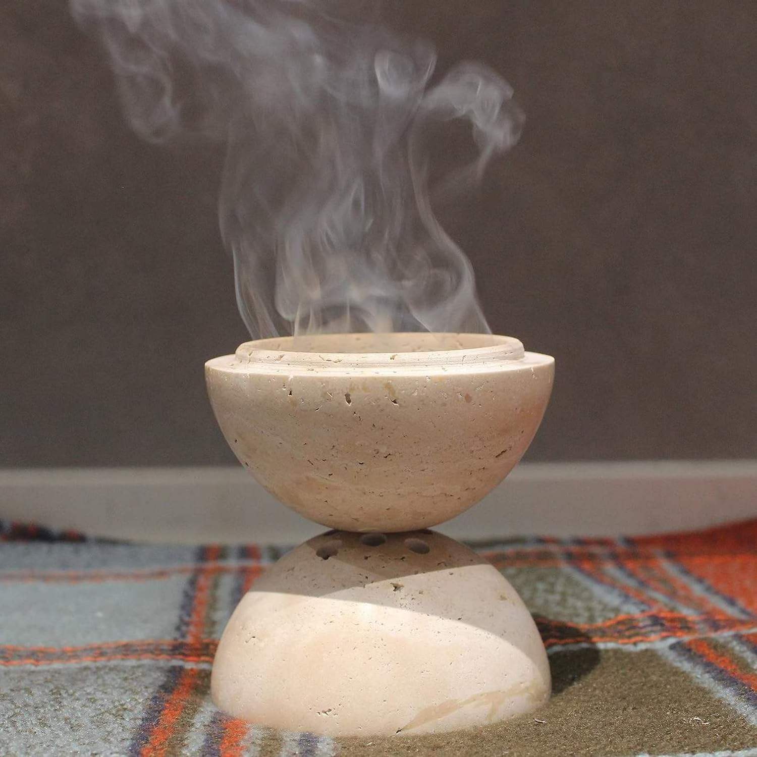 decoration Buddha Ramadan Mubkhar wood burner mini Travertine Incense Holder stone ball incense burner wholesale