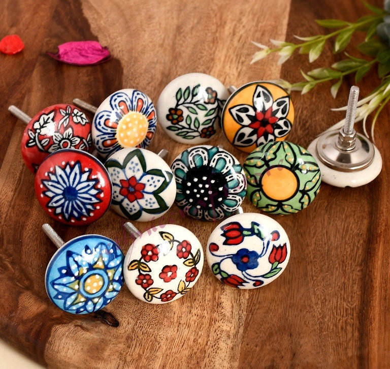 Best Quality Handmade Painted Ceramic Cabinet Door Knobs pull Drawer Design Indian art from royal artisans