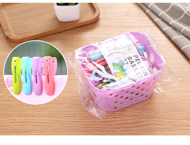 Strong Windproof Clip 7 Colors Plastic Clothing Peg with Storage Basket for Household Good Quality 30 Piece of Clothes Pegs