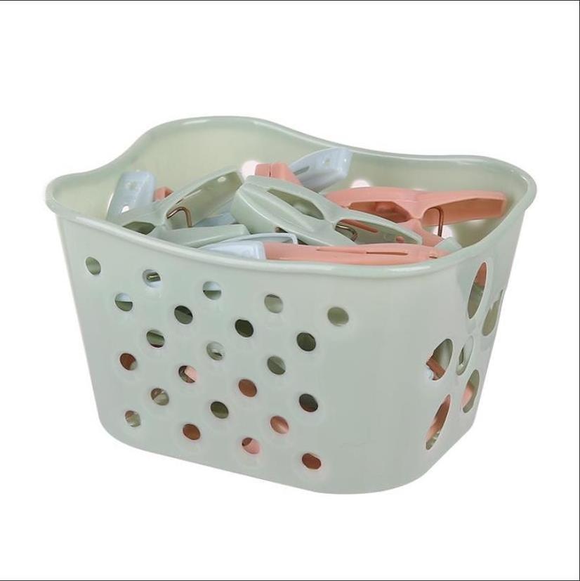 Strong Windproof Clip 7 Colors Plastic Clothing Peg with Storage Basket for Household Good Quality 30 Piece of Clothes Pegs