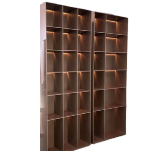 Gold metal wall hanging shelf stainless steel display cabinet