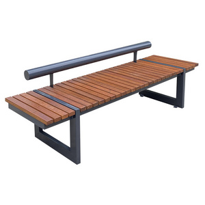 Public outdoor extra long wooden surfaces metal bench with back