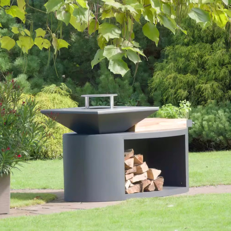 Outdoor corten steel smokeless storable wood fire pit with bbq grill