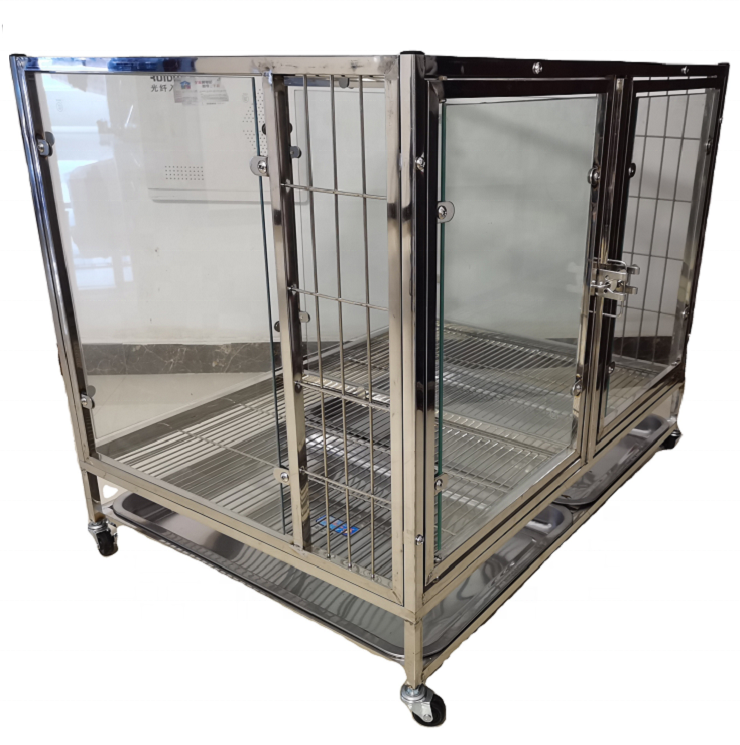 Cheap Price Assemble Dog Steel Glass Cages Animal Display Stackable Cage