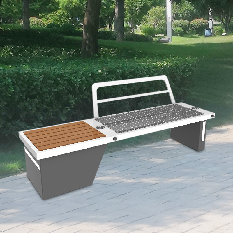 Park modern outdoor wooden smart bench solar multifunctional bench