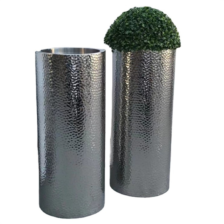 Medium metal hammered planter stainless steel flower pots