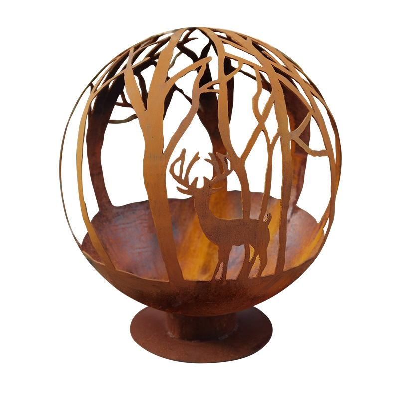 Outdoor corten steel metal half fire sphere bonfire hemisphere fire pit