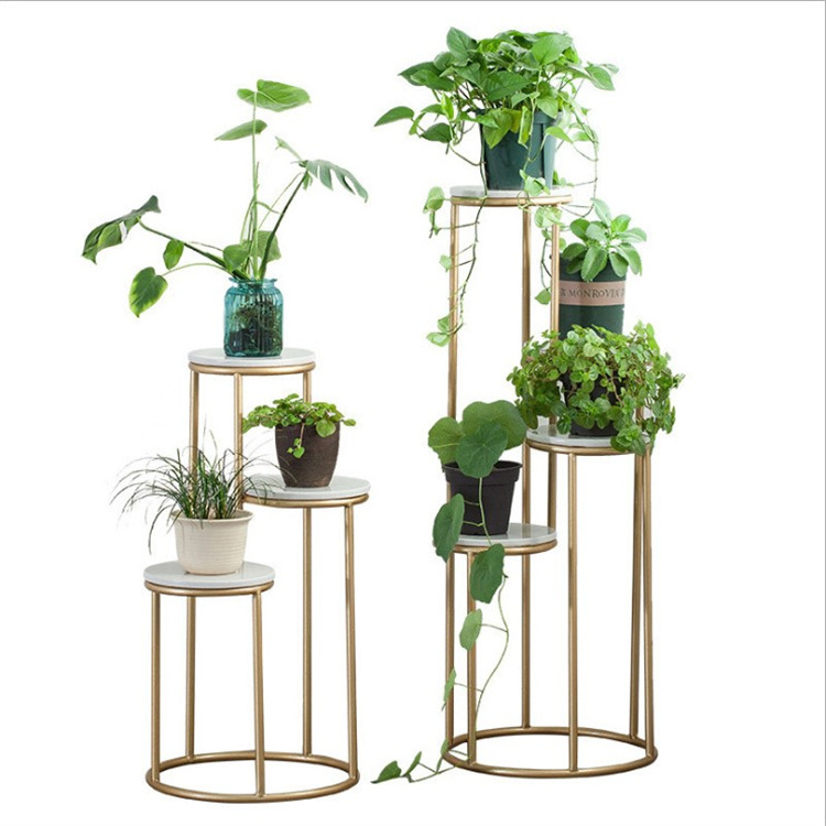 Luxury gold flower pot stand metal shelf display rack