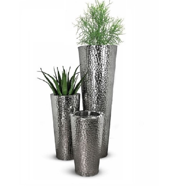 Medium metal hammered planter stainless steel flower pots