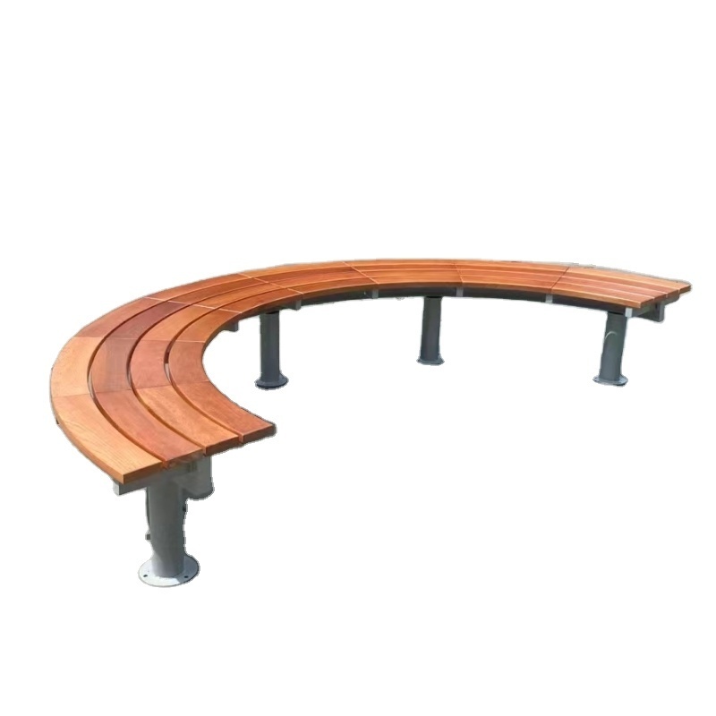 Customized outdoor tree surround bench round wood surface metal tree bench