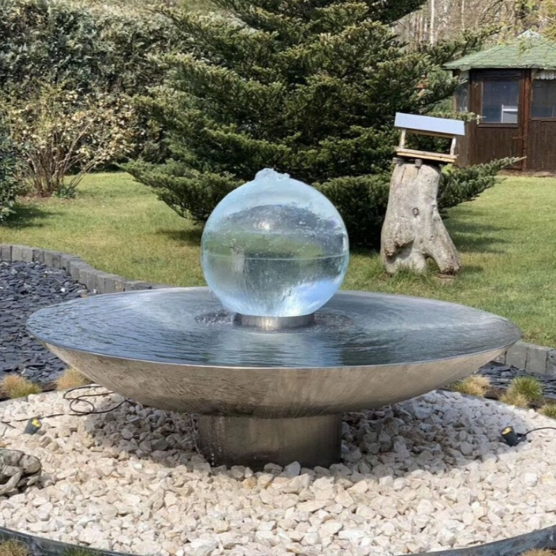 Stainless steel sphere water fountain statue outdoor sculpture with fountain