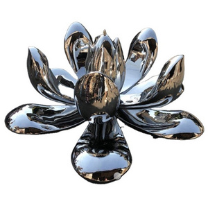 Outdoor large artificial metal flowers sculpture stainless steel mirror flower for sale