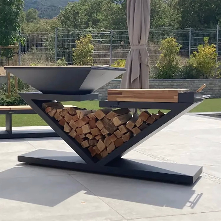 Garden unique design easy to assemble triangle fire pit corten steel square fire pit