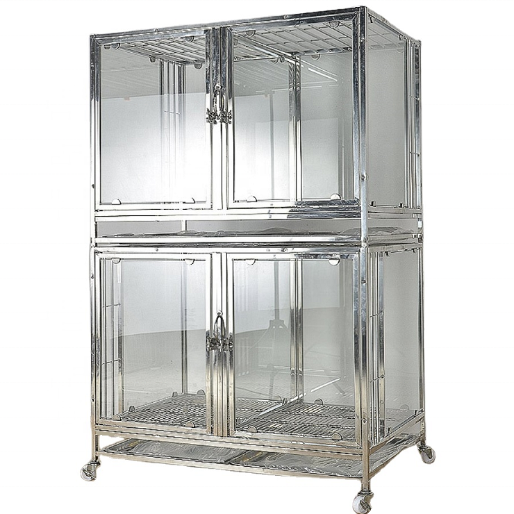 Cheap Price Assemble Dog Steel Glass Cages Animal Display Stackable Cage