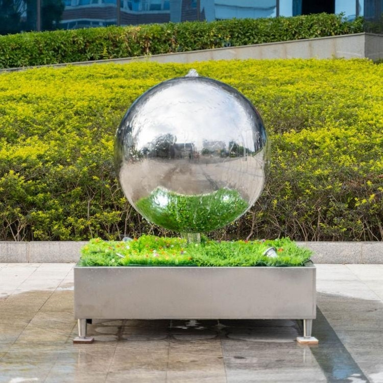 Stainless steel sphere water fountain statue outdoor sculpture with fountain