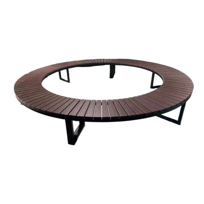 Customized outdoor tree surround bench round wood surface metal tree bench