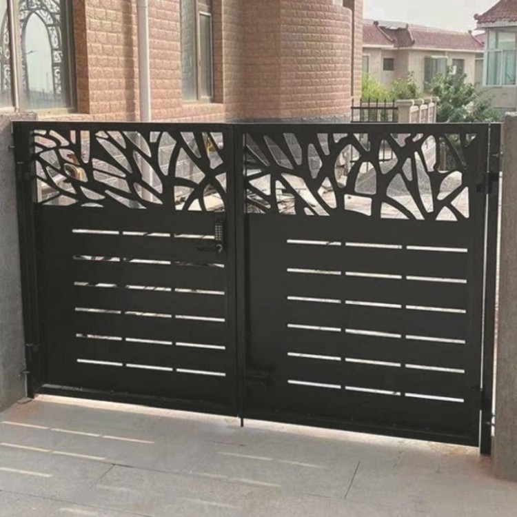 Metal sliding gate hollow out design aluminum curved sliding gate door