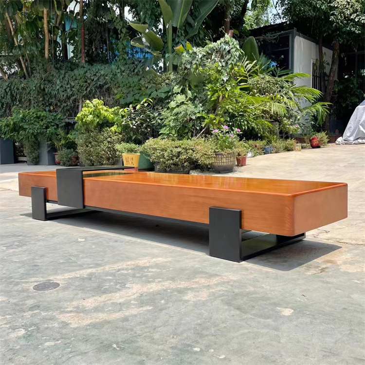 Creative stainless steel outdoor garden modern metal long wood bench