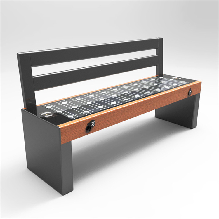 Outdoor solar smart park bench galvanized steel bench seat with back